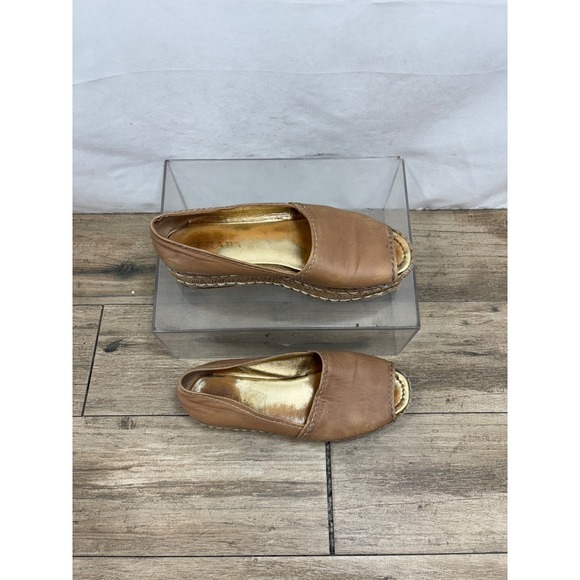 Prada Milano Espadrille Platform Wedge Peep Toe Leather Tan Shoes Size 39.5 - Picture 9 of 10